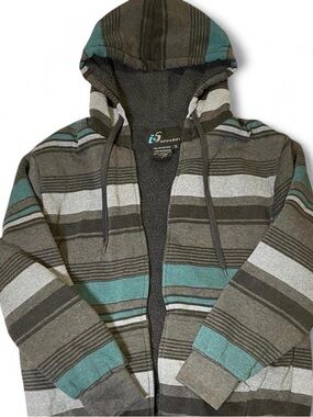 i5 Apparel Men's Sherpa Lined Striped Full Zip Hoodie